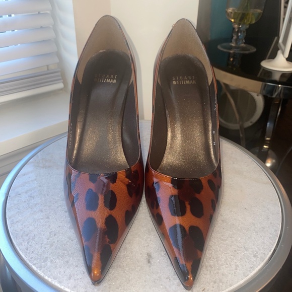 Stuart Weitzman Eternal Brown/Black Whiskey Congo Cat Pat Heel Size 8 - Picture 1 of 12